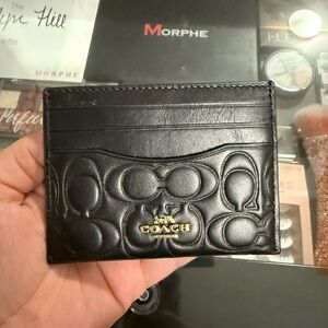 Coach Embossed Black Leather Card Holder